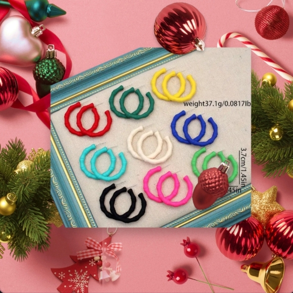 NWOT9-Pair Bohemian Hoop Earring Set - Fashionable Bamboo Conch Resin Jewelry - Picture 1 of 1